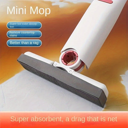 Mini Sponge Mop with Replaceable Head - Portable, Super Absorbent Cleaning Tool for Desk, Car, Bathroom and Windows