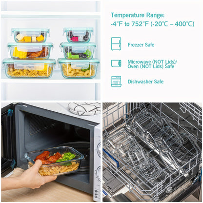 8-Pack Glass Food Storage Containers – Airtight Meal Prep Bento Boxes with Leak-Proof Locking Lids, Microwave, Oven, Freezer, and Dishwasher Safe, BPA-Free