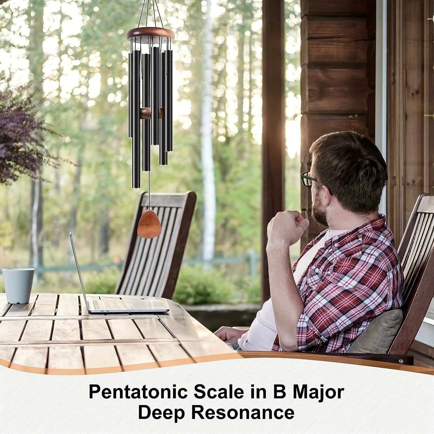 26-Inch Deep Tone Wind Chimes - Black Aluminum Coated, Soothing Memorial Chime with Durable Pine Wood, Outdoor Sympathy Gift for Mom, Women, Grandma, Neighbors