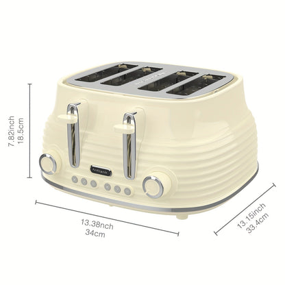 4 Slice Extra Wide Retro Stainless Steel Toaster - 6-Shade Settings, High Lift Lever, Cancel & Defrost Functions, Removable Crumb Tray