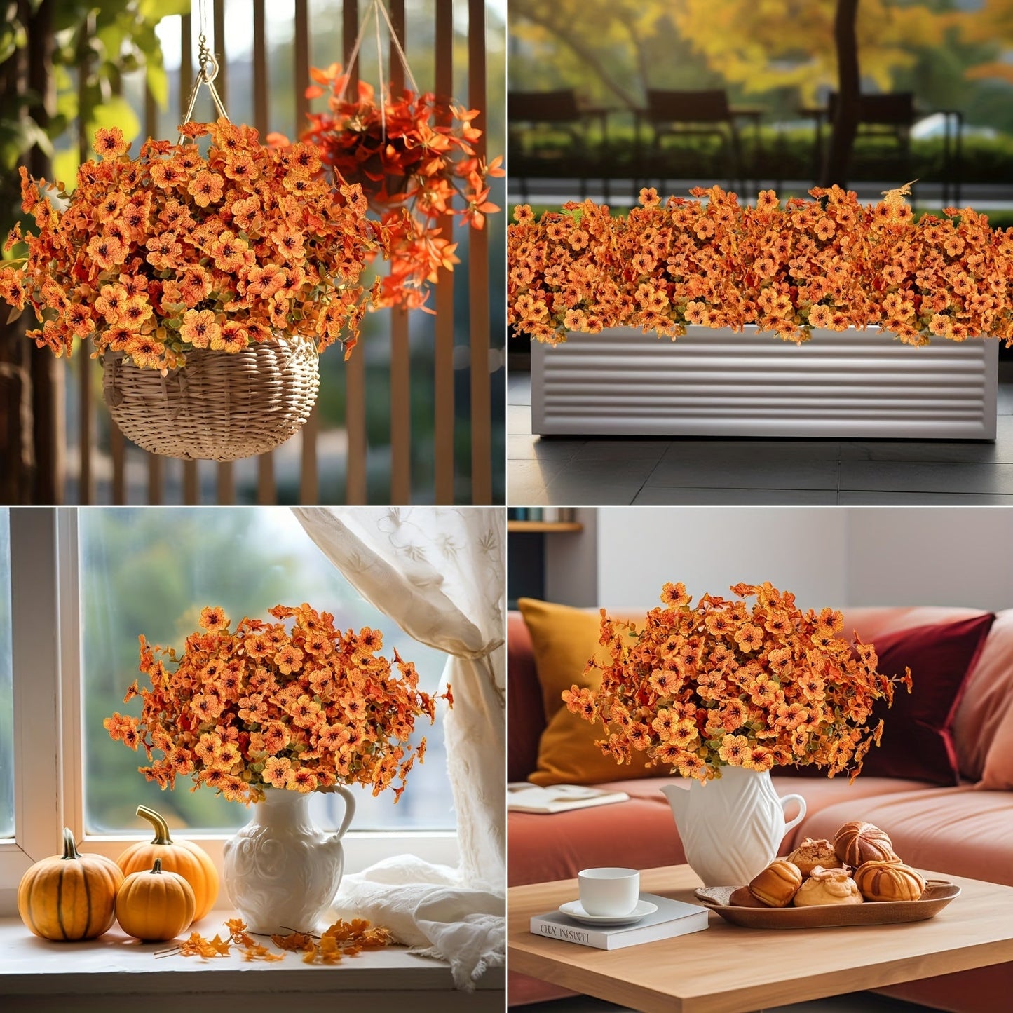 10 Bundles UV Resistant Artificial Fall Flowers – Outdoor Fake Flowers