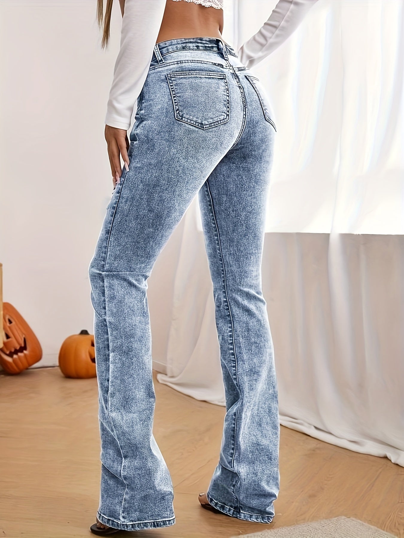 High Stretch Bootcut Jeans for Women | Washed Denim with Slant Pockets | Casual & Comfortable Trousers. Clothing's
