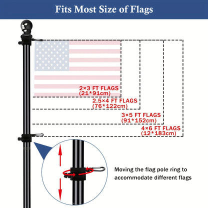 Black 5FT Wall-Mounted Flagpole Kit – Stainless Steel Flag Pole with Bracket & Mounting Rings for Porch, Yard, Garden, Outdoor & Commercial Use (No Flag)