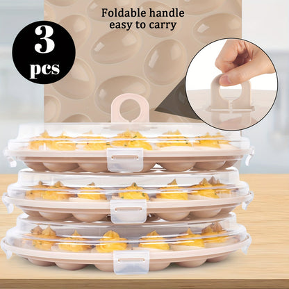 Shindel 3PCS Deviled Egg Platters – Brown Carrier with Lid, Round Tray for 22 Eggs, Perfect Kitchen Home Supplies