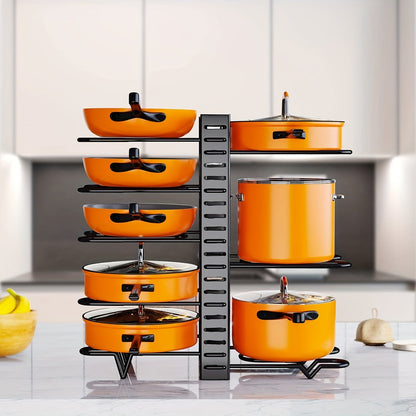 8-Tier Pot Organizer Rack - Metal Kitchen Cabinet Storage for Pots and Pans, Space-Saving Holder