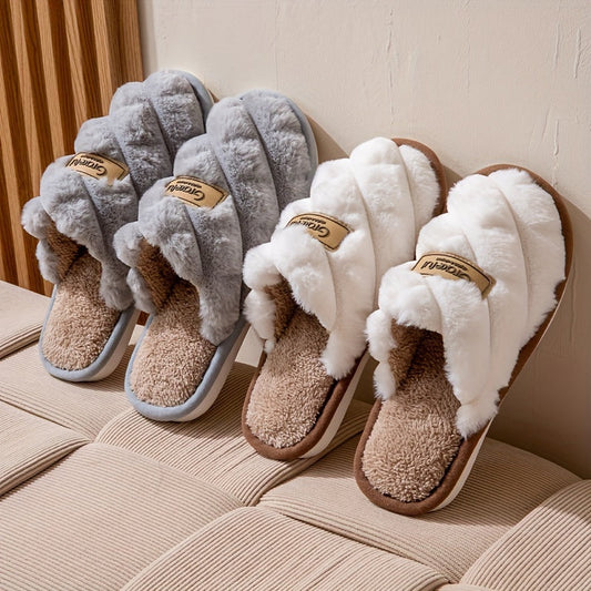 Cozy Plaid Colorblock Slippers for Men & Women - Warm, Non-Slip Indoor Shoes with Soft Faux Rabbit Fur Lining [Fast Arrival]