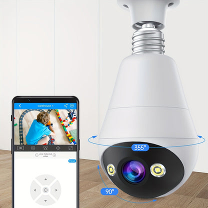 3MP Panoramic PTZ Rotation Light Bulb Wireless Security Camera – Motion Detection, Full-Color Night Vision and Two-Way Voice Call