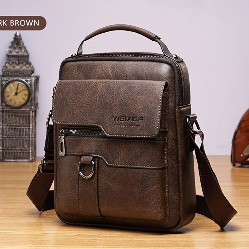 Vintage Genuine Leather Crossbody Bag for Men - Classic Business Shoulder Bag Design