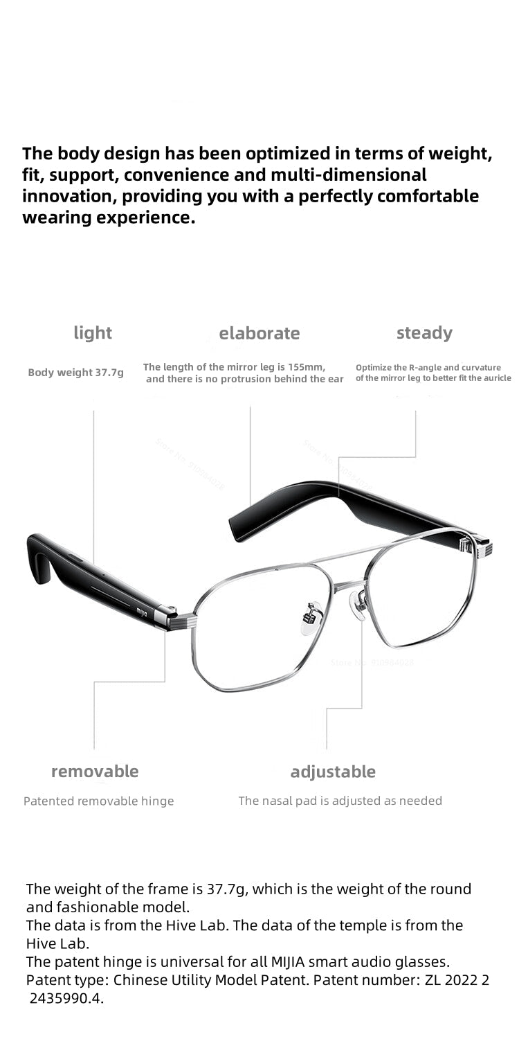 Xiaomi Mijia Smart Audio Glasses Lite Joyful Edition — Bluetooth 5.2 Headset with Noise Reduction, Ultra-Long Standby & Detachable Design