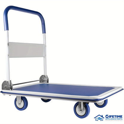 Heavy-Duty Large Foldable Push Cart Dolly - 330/660 Lbs Capacity, Collapsible Steel Flat Bed Wagon with Swivel Handle, Blue, White/Black, Yellow - Ideal for Moving & Transport