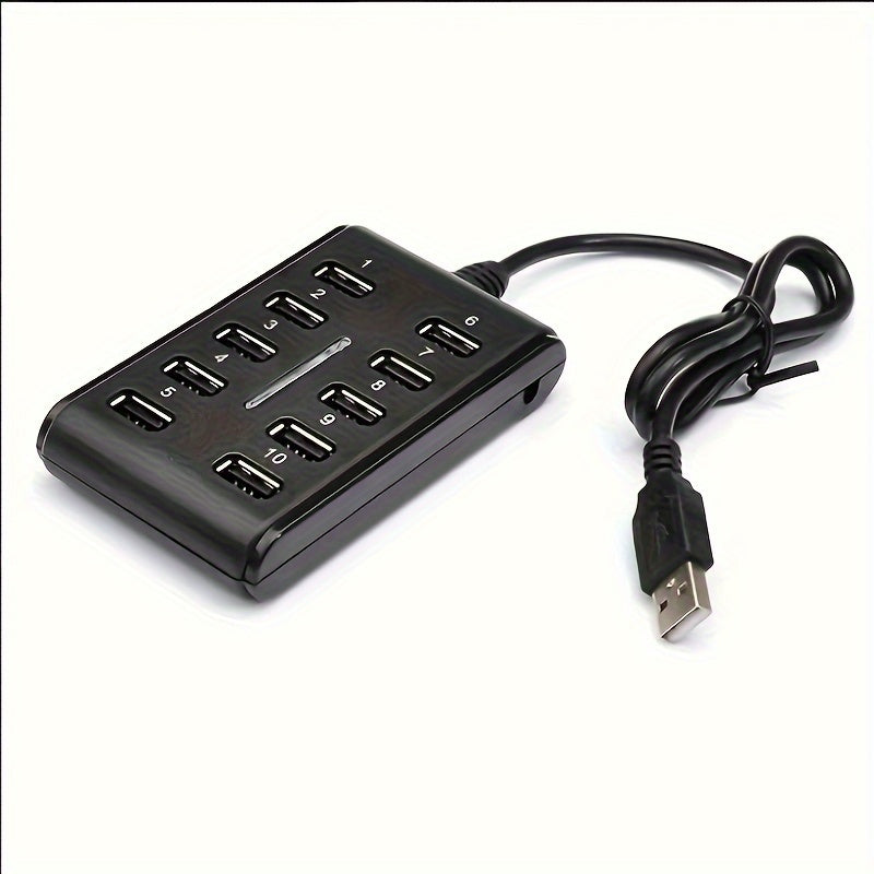 Portable 10-Port USB Hub – General Purpose ABS Plastic Double Row with Switch for Work & Home Use