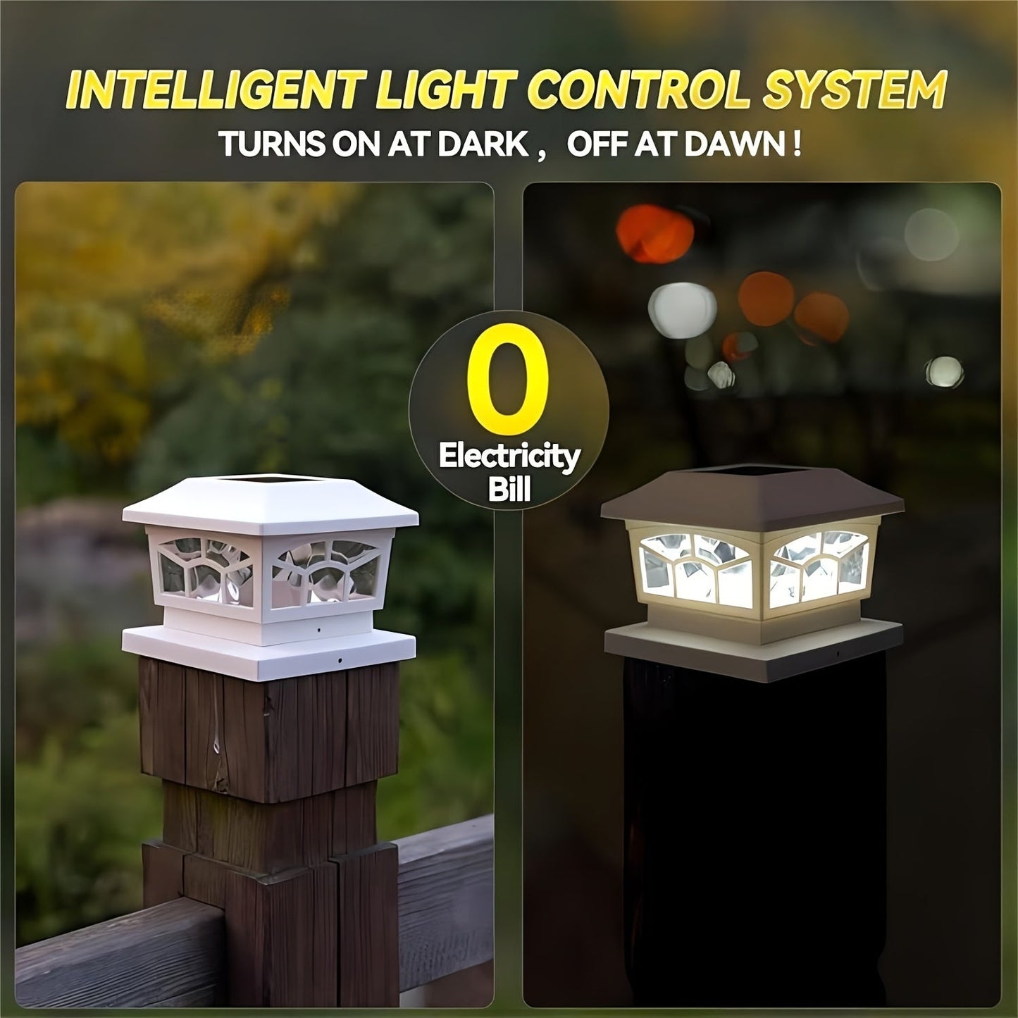 6 Pack Solar Fence Post Cap Lights – Waterproof Outdoor Deck Lights with 8 LEDs, Dual Light Modes ( Warm/Cool White ) for 4x4/6x6 Wooden/Vinyl Posts – Ideal for Garden, Deck, Patio