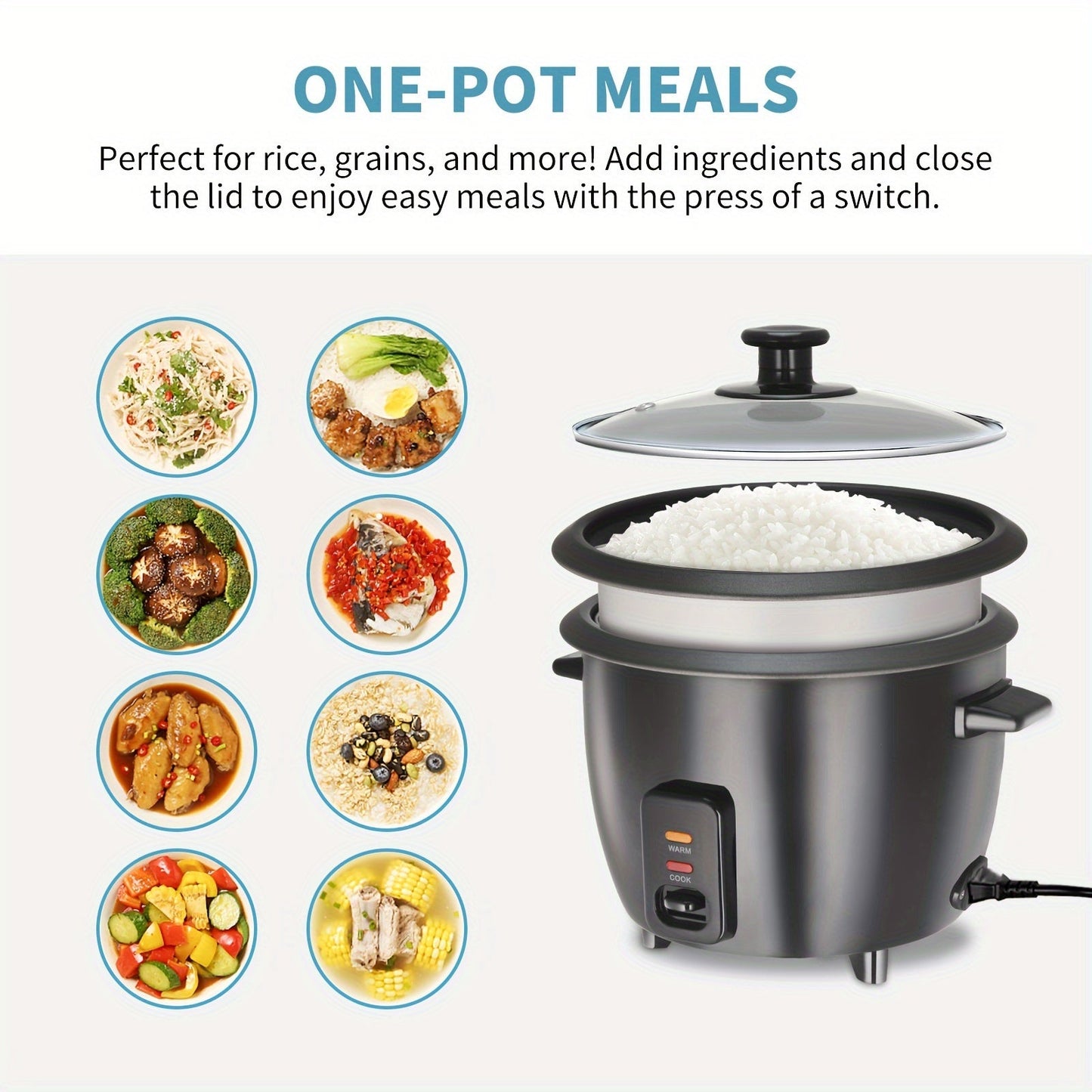 Versatile 6-Cup Rice Cooker with Yogurt Maker - 1.5 Qt Capacity, Nonstick Pot, Auto Keep Warm, One Touch Operation - Includes Steamer for Oatmeal and Soup, Stainless Steel Liner