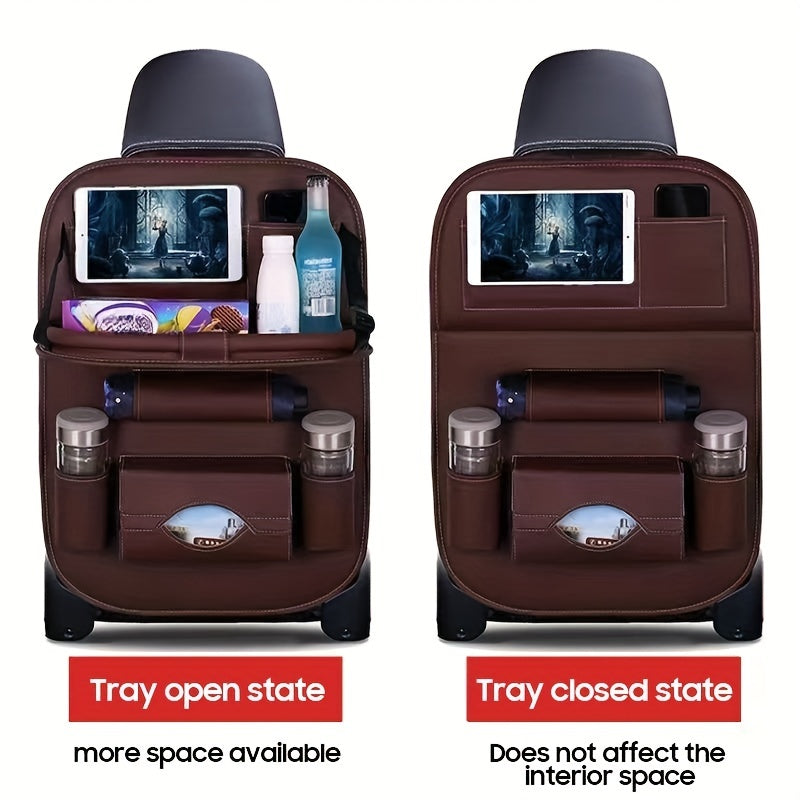 Premium All-in-One Car Back Seat Organizer – Ultimate Travel Companion with Foldable Table, Kick Mats, Tissue Box, Cup and Umbrella Holders, Laptop Station, and Eating Tray