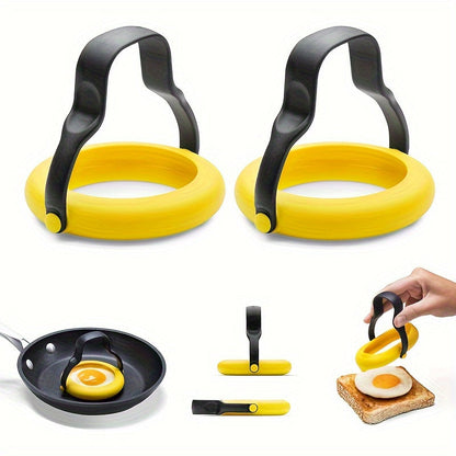 Silicone Egg Rings 2-Pack – Nonstick Cooking Molds with Stay-Cool Handle, Perfect for Eggs, Pancakes and Breakfast Sandwiches – Heat-Resistant and Leak-Proof