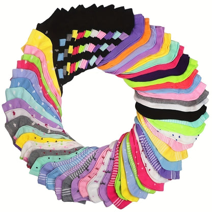 20 Pairs Candy Color Low Cut Ankle Socks for Women – Casual and Breathable Hosiery