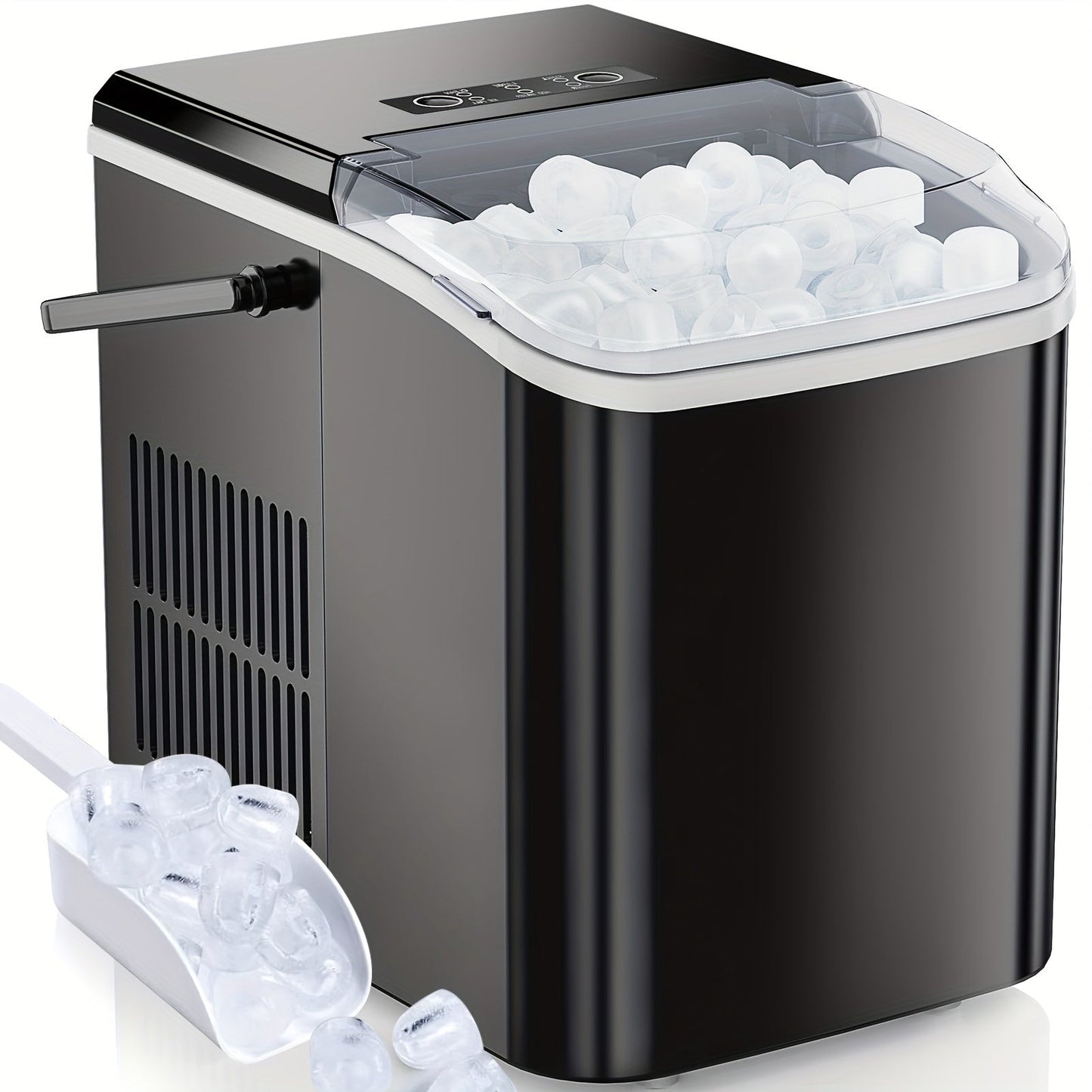 Countertop Ice Maker – Nugget Portable Ice Machine, 9 Bullet Ice Cubes in 6 Minutes, 26.5lbs in 24 Hours, Self-Cleaning with Handle, Basket, Scoop for Home, Kitchen, Party, Camping, RV