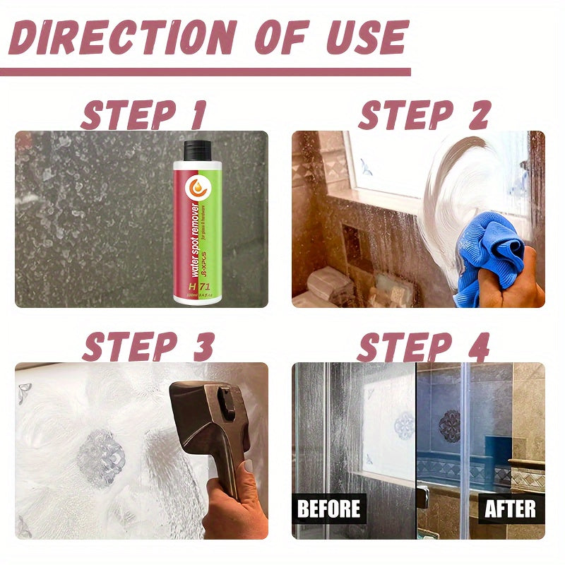 Powerful Bathroom Glass Cleaner - Removes Hard Water Stains, Soap Scum, and Lime from Shower Doors, Mirrors, Tiles, and Faucets