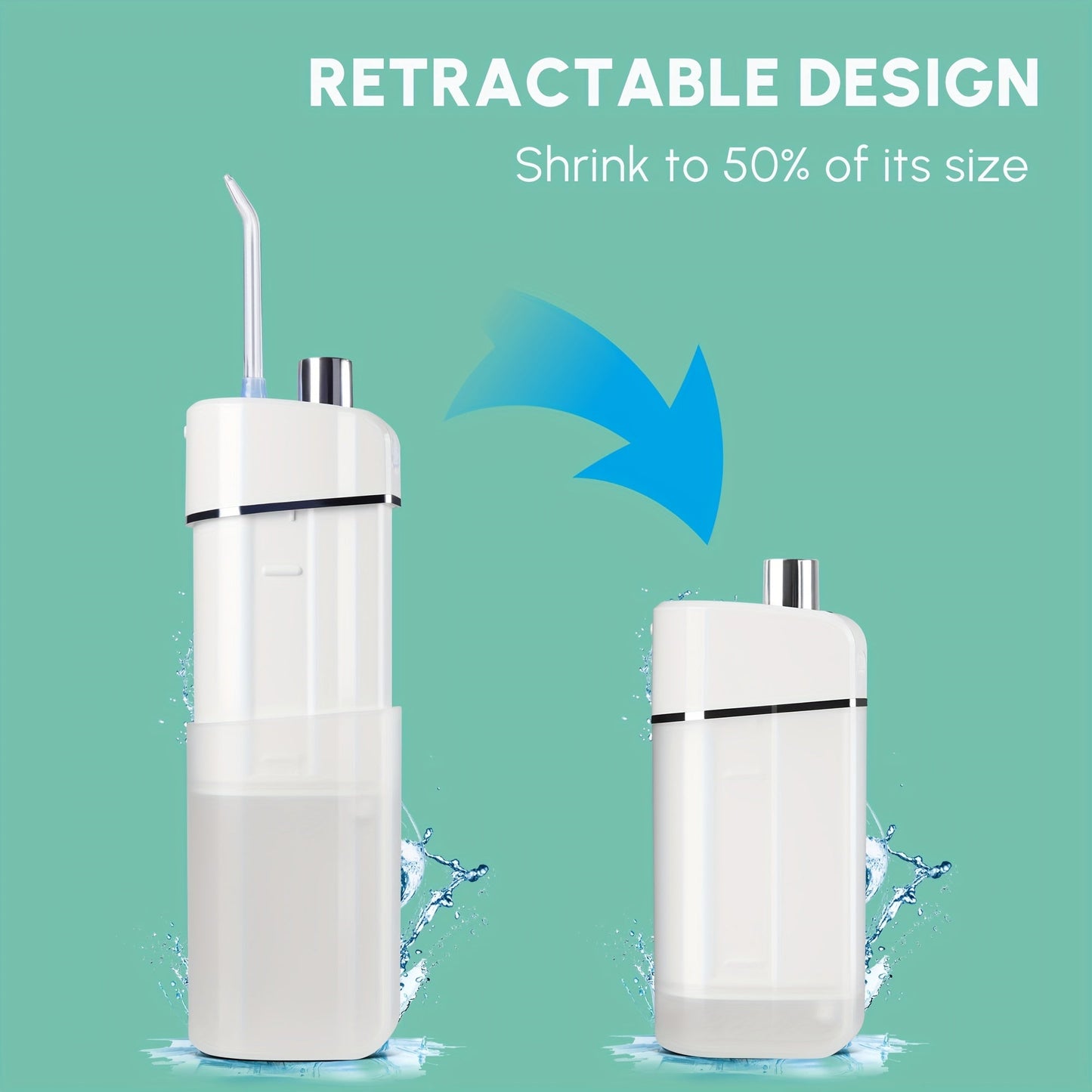 Cordless Rechargeable Portable Water Flosser - Efficient Plaque Remover, Telescopic Water Tank, Travel Bag, Alcohol-Free Formula for Healthy Gums and Teeth - White