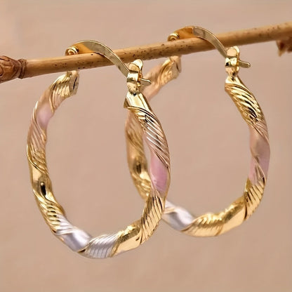 14K Gold Plated Copper Twisted Hoop Earrings - Vintage Bohemian Creoles, Nickel-Free for Women's Daily Wear, Wedding & Birthday Gifts