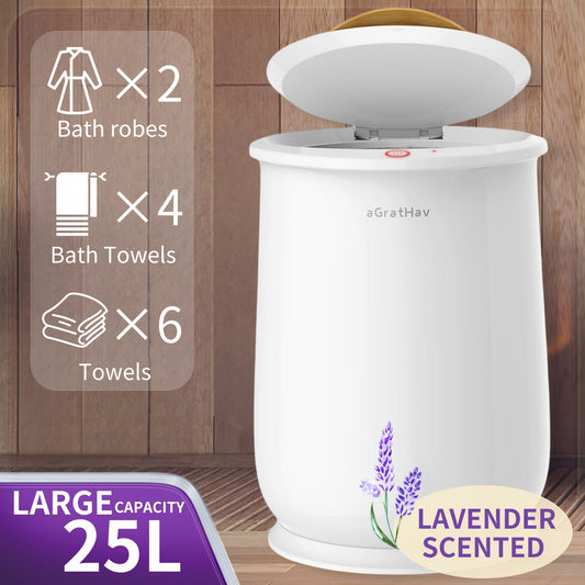 Large Towel Warmer for Bathroom - Heated Towel Bucket with Wood Handle, Auto Shut Off, Ideal for Bathrobes, Blankets, Mother's and Christmas Gifts