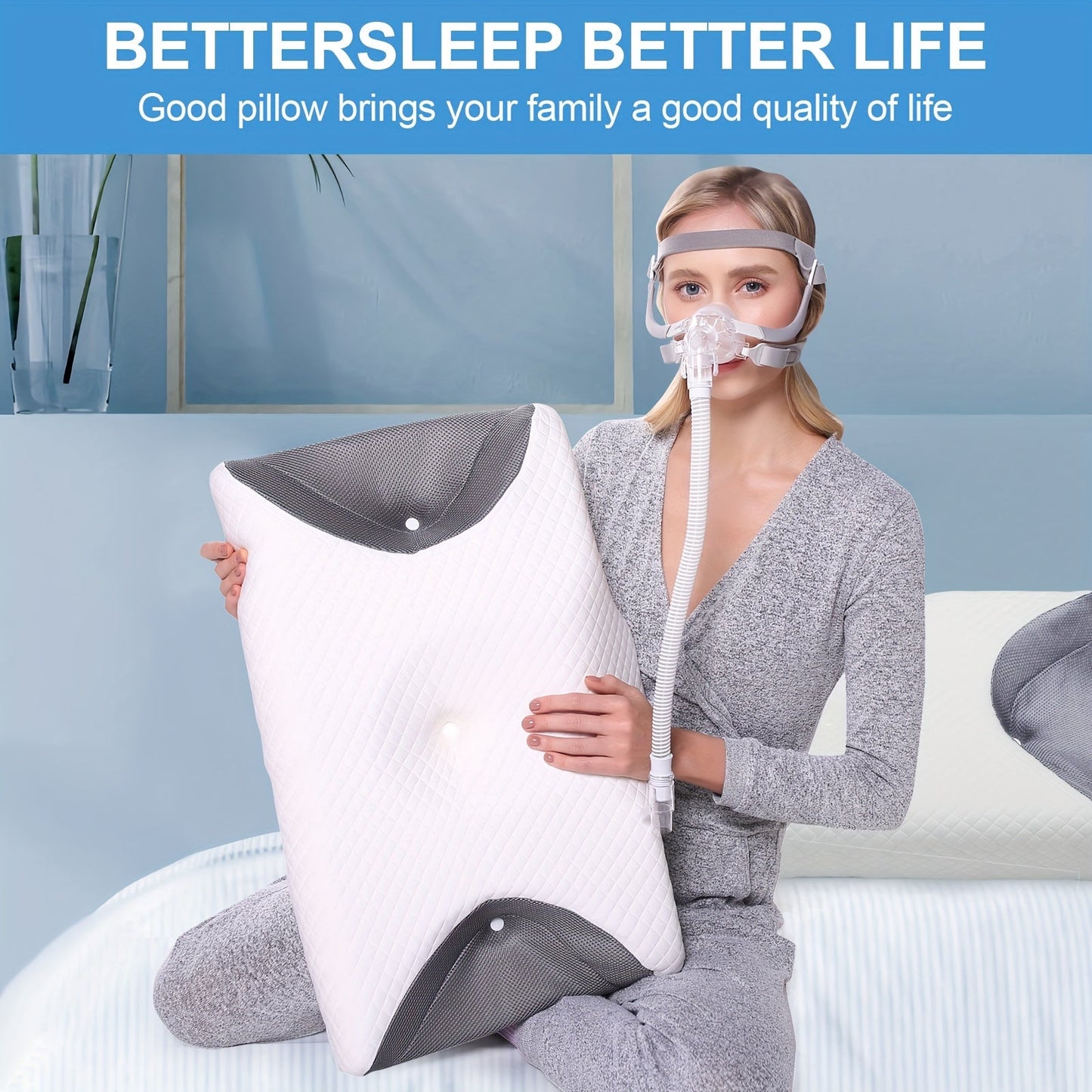 Memory Foam Pillow for Side Sleepers - Cervical Pillow for Relaxation and Sleep Apnea, CPAP Pillow to Reduce Air Leak, Hose Tangle, and Mask Pressure