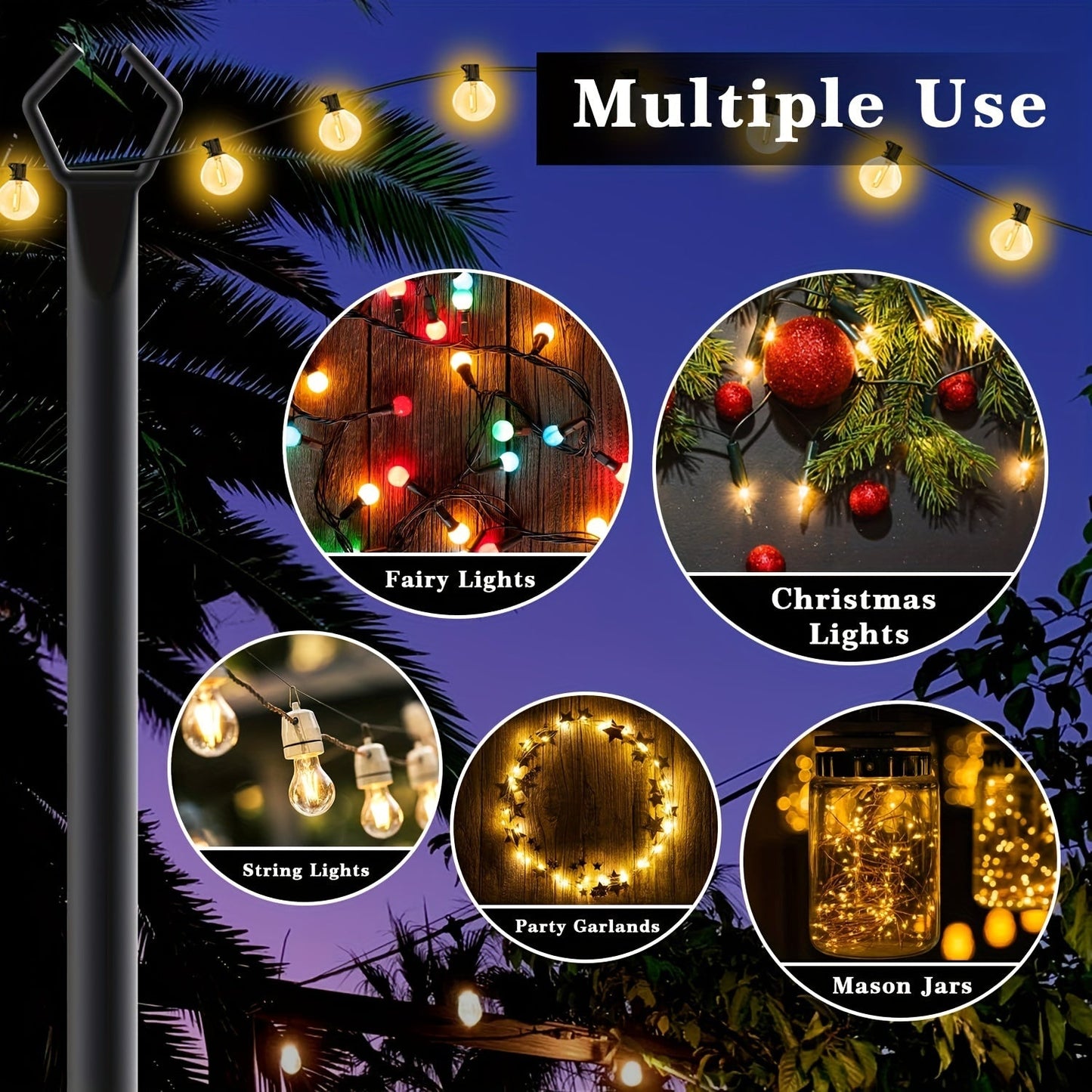Metal String Light Pole - 2 Packs for Outdoor String Lights, Light Stand for Garden, Patio, Wedding, Backyard, Deck, Party
