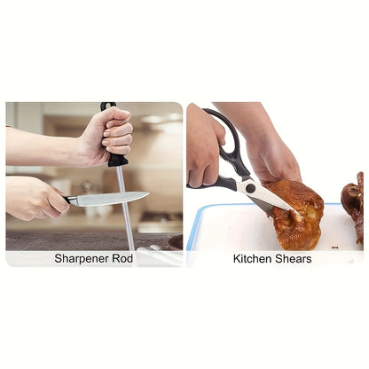 18pcs Kitchen Knife Set with Block & Sharpener Rod - High Carbon Stainless Steel Chef Knives, Ultra Sharp Full-Tang Design for Home Cooking