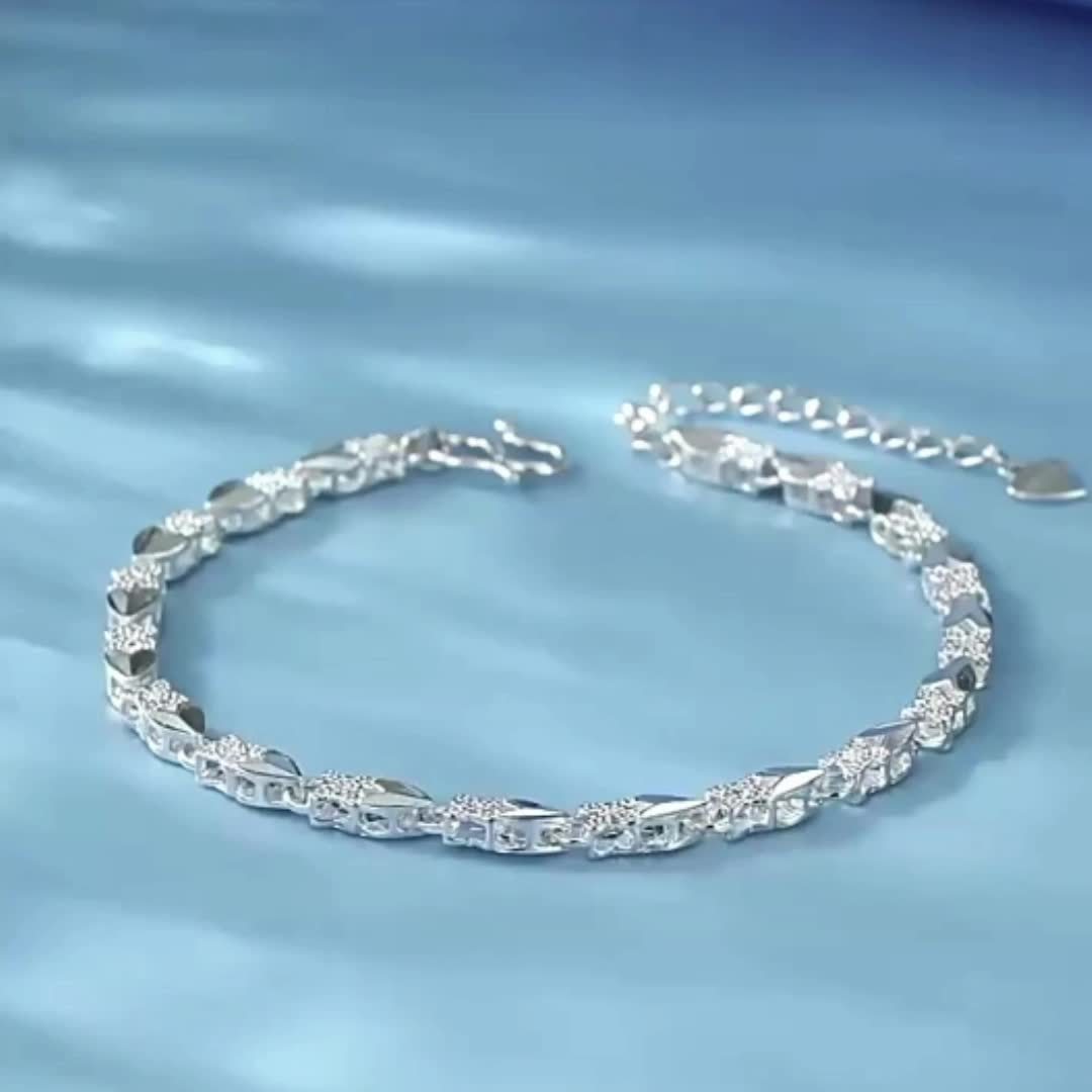 S999 Pure Silver Four-Leaf Clover Bracelet for Women - Lucky Charm Bracelet Jewelry