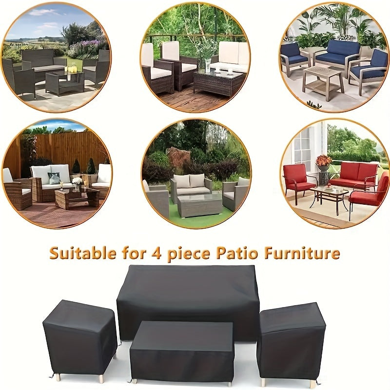 4 Piece Ultimate Waterproof Patio Furniture Cover Set – Durable Windproof Covers with Buckle Strap and Adjustable Drawstring for Sofa, Chairs, Coffee Table, Outdoor Living Room and Balcony Protection