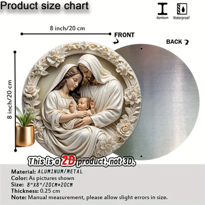 Round Aluminum 'Nativity' Sign - 8x8 Inches | 3D Vision Christmas Wreath Sign for Front Door, Living Room, Cafe, Farmhouse | Ideal Gift & Home Decoration