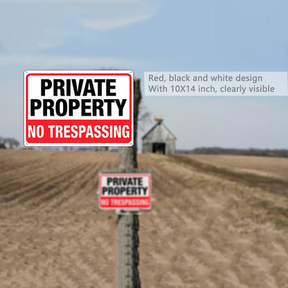 4pcs Private Property No Trespassing Signs, 10"x14" Rust-Free Aluminum, Indoor & Outdoor Use