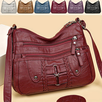 Retro Rivet Crossbody Bag for Women - PU Leather Multi-Zipper Messenger Bag