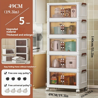 5 Layer Plastic Storage Box with Lid - Extra Large 19.3 Inch Folding Stack Container with Wheels, Ideal for Wardrobe, Bathroom, Home, Office, Dormitory