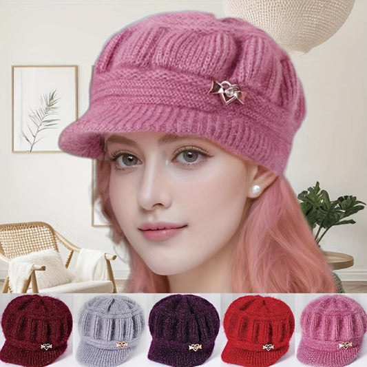 Cozy Fleece-Lined Winter Beanie for Women - Warm Knit Cap with Star Decor, Ideal for Christmas & Cold Weather