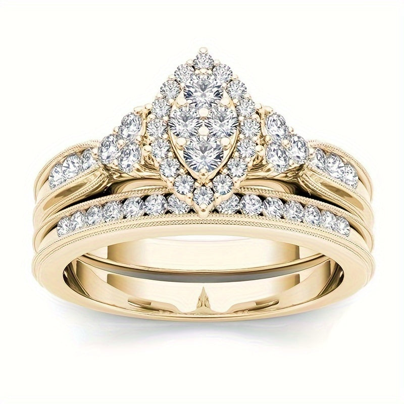 4 Style Golden Zirconia Ring Set for Engagement & Anniversary - Exquisite Synthetic Jewelry Gift