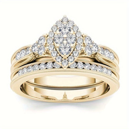 4 Style Golden Zirconia Ring Set for Engagement & Anniversary - Exquisite Synthetic Jewelry Gift