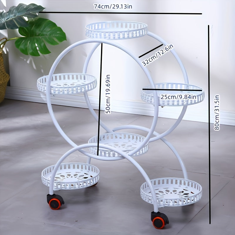 Multilayer Iron Art Flower Rack with Wheels - Floor Standing Indoor Shelves for Green Pots, Household Living Room and Balcony Flower Organizer