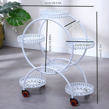 Multilayer Iron Art Flower Rack with Wheels - Floor Standing Indoor Shelves for Green Pots, Household Living Room and Balcony Flower Organizer