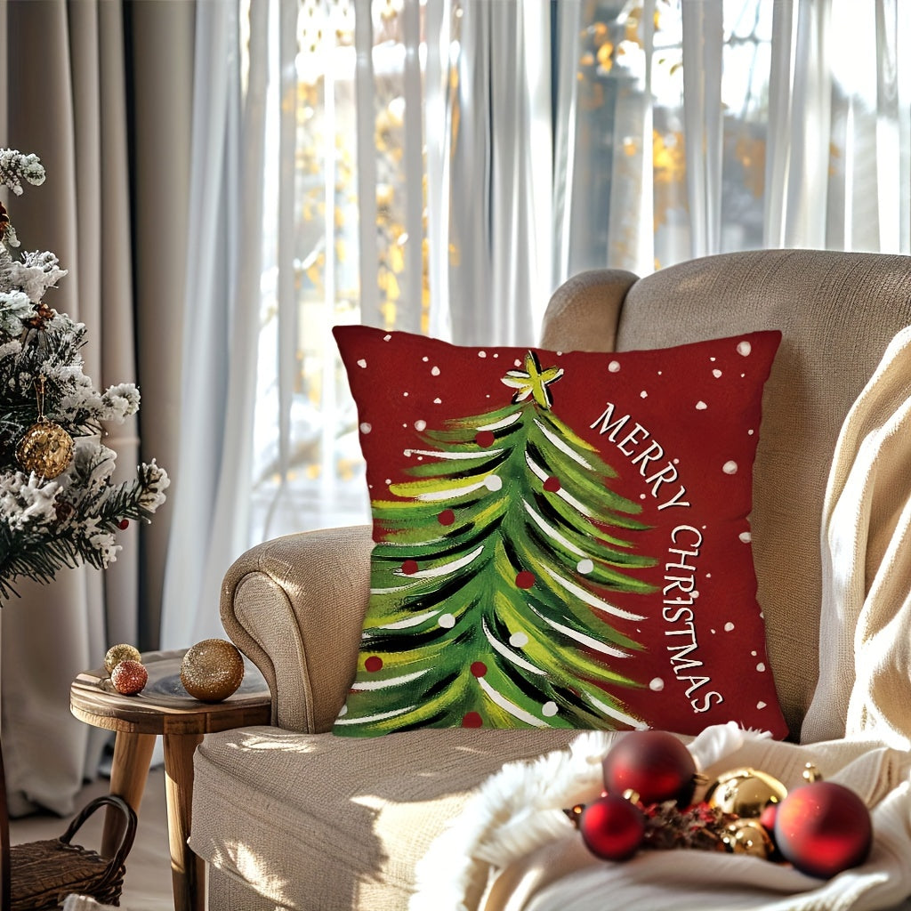 4pcs Merry Christmas Throw Pillow Covers - Cute Reindeer, Snowman & Xmas Tree Designs, Winter Holiday Farmhouse Decor, 18x18in Cushion Covers for Porch, Patio & Living Room