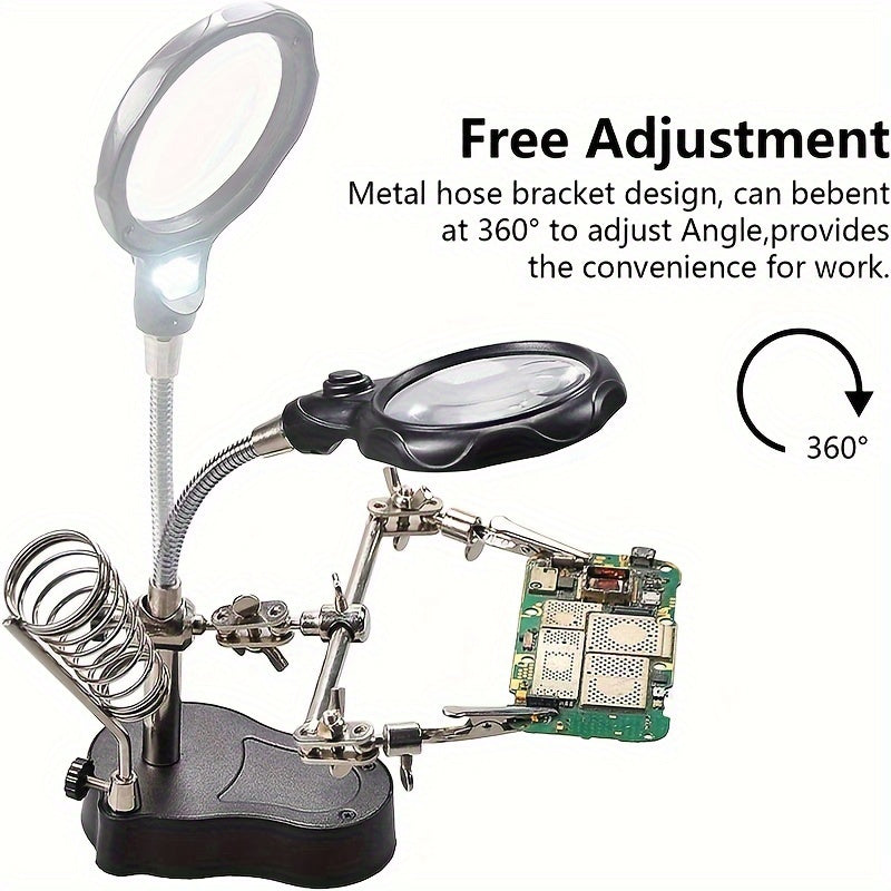 Adjustable LED Magnifying Glass - Illuminated Inspection Tool with Light, Folding Design and Clip for Mobile Phone Repair, Hardware and Electronics