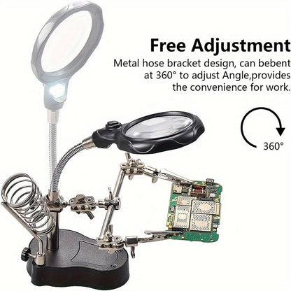 Adjustable LED Magnifying Glass - Illuminated Inspection Tool with Light, Folding Design and Clip for Mobile Phone Repair, Hardware and Electronics