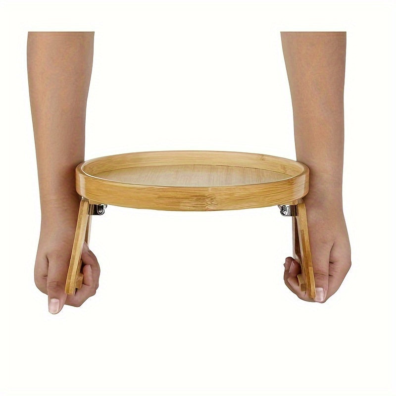 Foldable Bamboo Sofa Armrest Tray – Instant & Stable End Table for Sofa, 9.84" x 5.12", No Power Required, Hardwood Construction