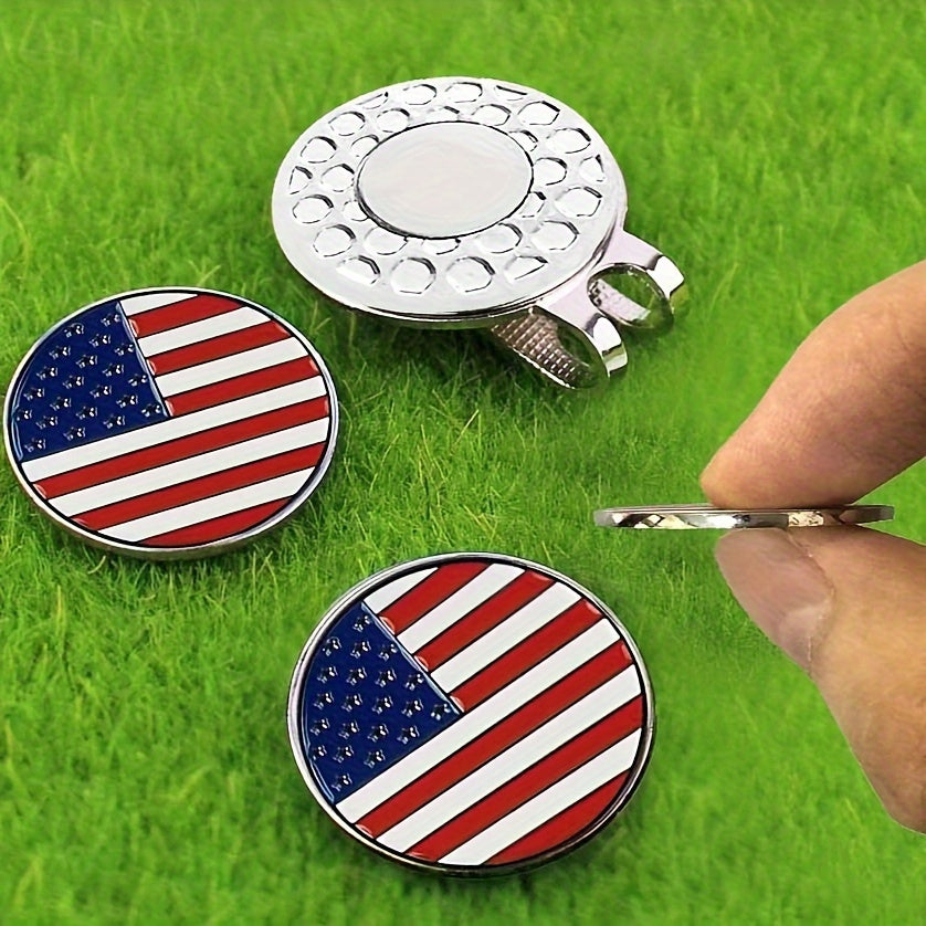 Flag Golf Ball Marker with Magnetic Hat Clip - Stainless Steel Golf Position Marker