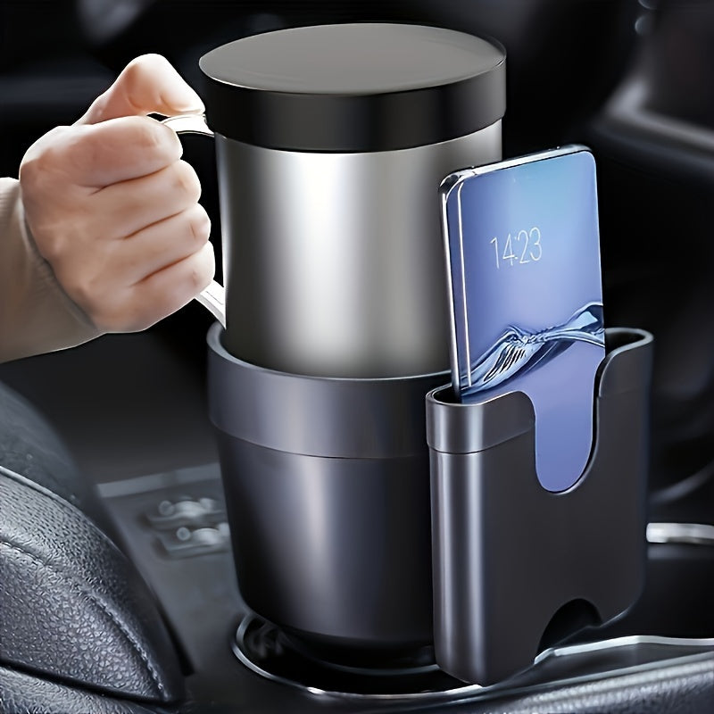 Adjustable Car Cup Holder Extender with Phone Mount – Fits Most Vehicles, Compatible with 32oz and 40oz Bottles and Large Cups