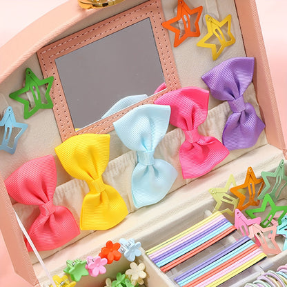 860pcs Dopamine Fashion Hair Accessory Set for Women – Colorful Elastic Bands, Bow & Flower Clips with Stars, Cute Sweet Style, All Seasons