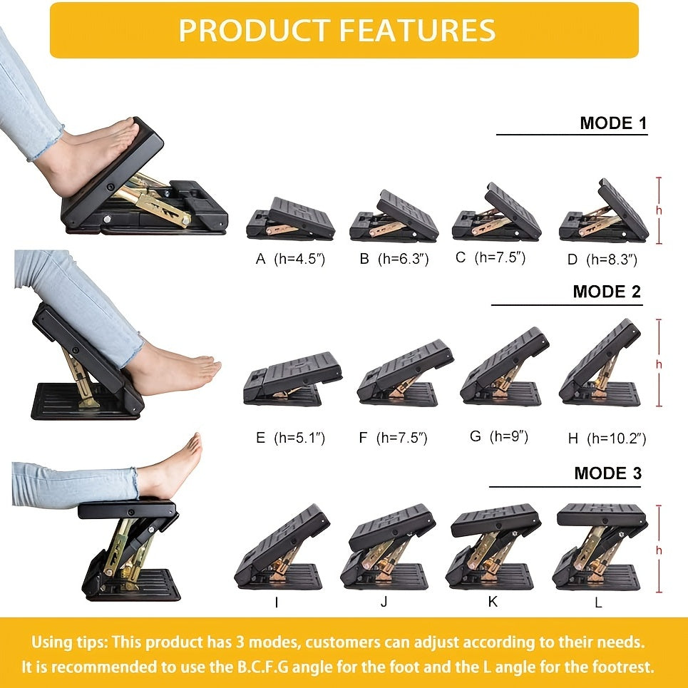Ergonomic Adjustable Footrest - Height Customizable, Tilt Function, Breathable Mesh, Sturdy Construction - Ideal for Office, Home, and Gaming