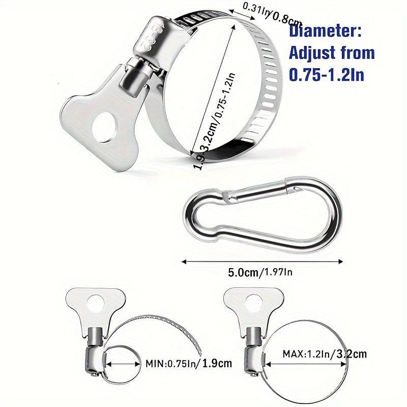 4 Pack Stainless Steel Flagpole Clips with Carabiner – Durable, Adjustable Grommet for Outdoor Flags, Fits 0.75-1.25" Diameter Poles