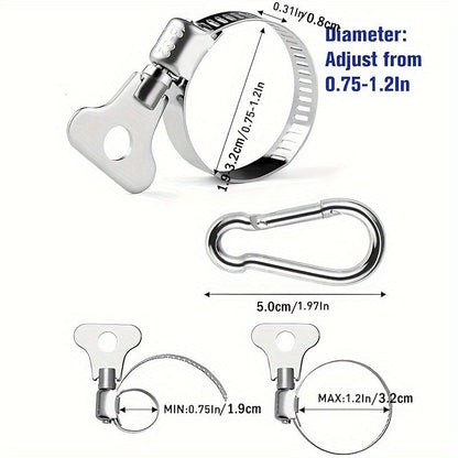 4 Pack Stainless Steel Flagpole Clips with Carabiner – Durable, Adjustable Grommet for Outdoor Flags, Fits 0.75-1.25" Diameter Poles