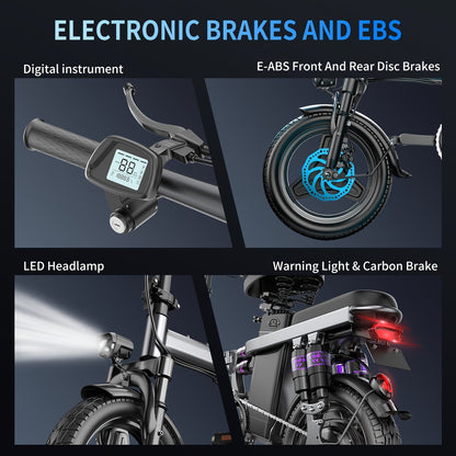 650W Electric Bike for Adults - 25 Miles Range, 20 MPH, Folding Design, 48V Battery